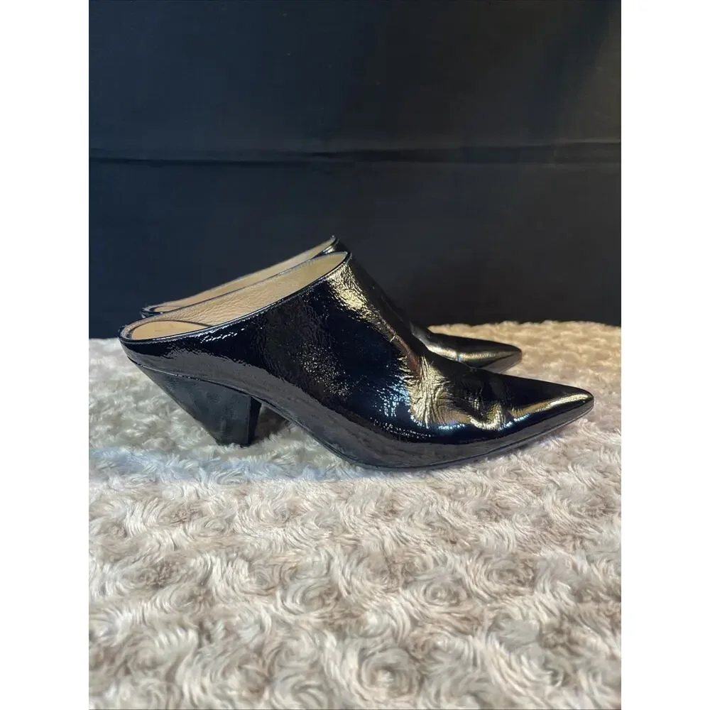 Free People Women’s Black Patent Leather Heeled Mules Size 37 Made In Spain